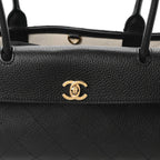 Grained Calfskin Stitched Urban Essentials Small Shopping Bag Black