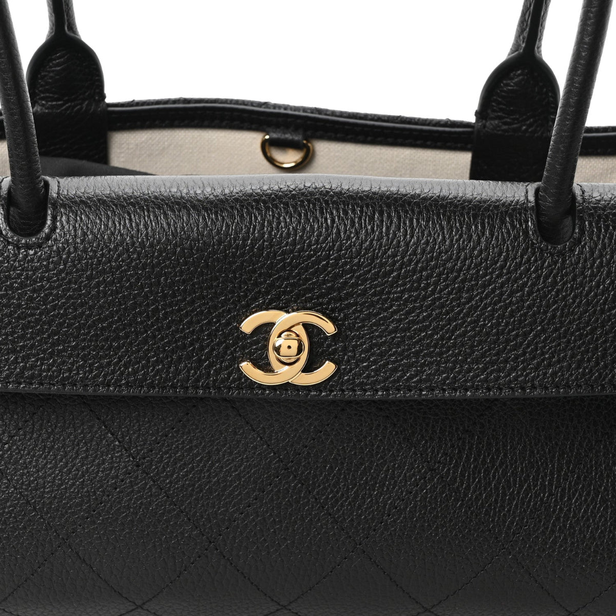 Grained Calfskin Stitched Urban Essentials Small Shopping Bag Black