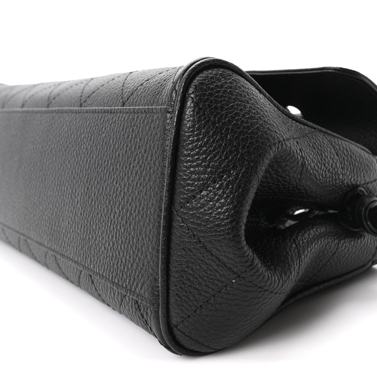 Grained Calfskin Stitched Urban Essentials Small Shopping Bag Black