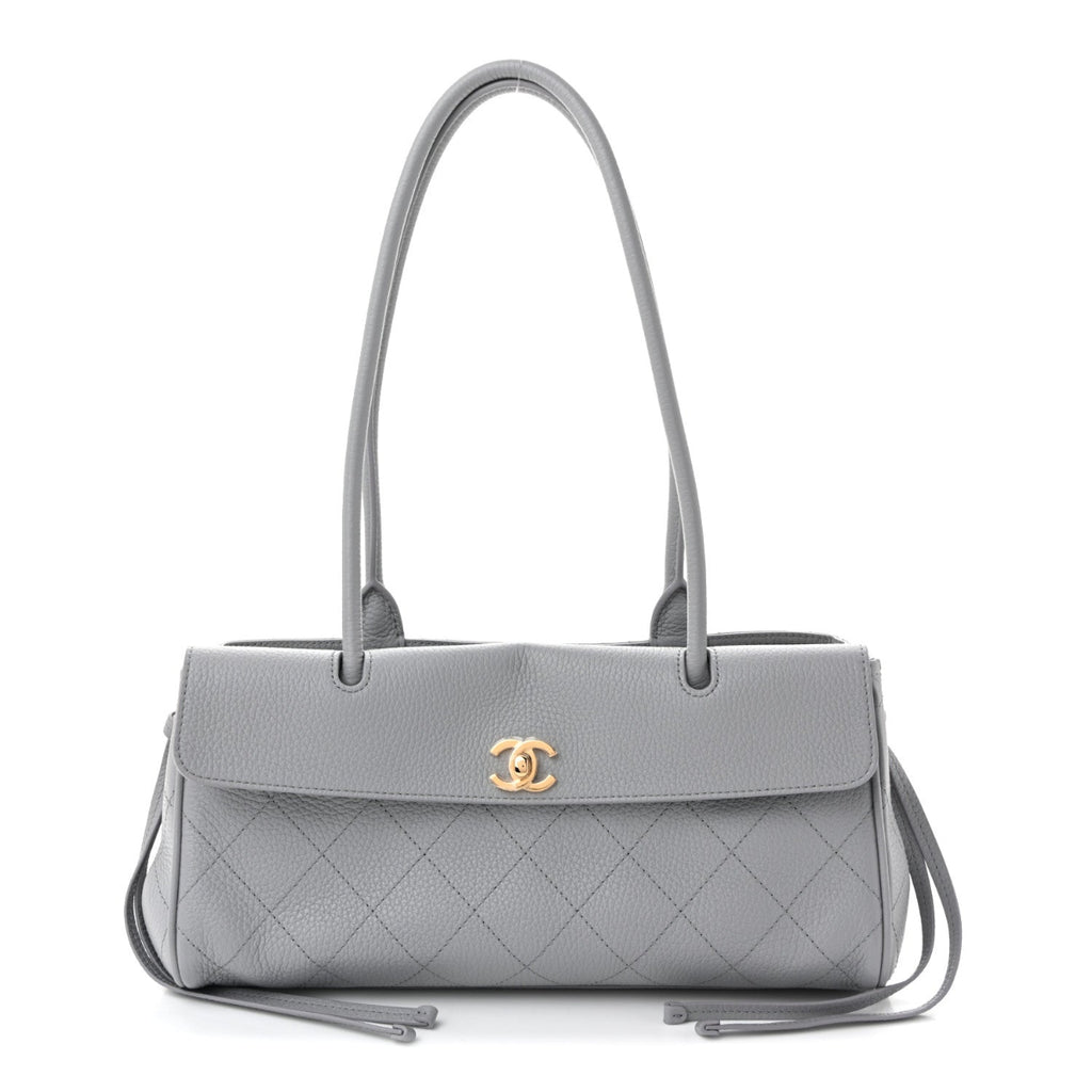 Grained Calfskin Stitched Urban Essentials Small Shopping Bag Grey