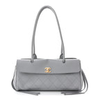 Grained Calfskin Stitched Urban Essentials Small Shopping Bag Grey