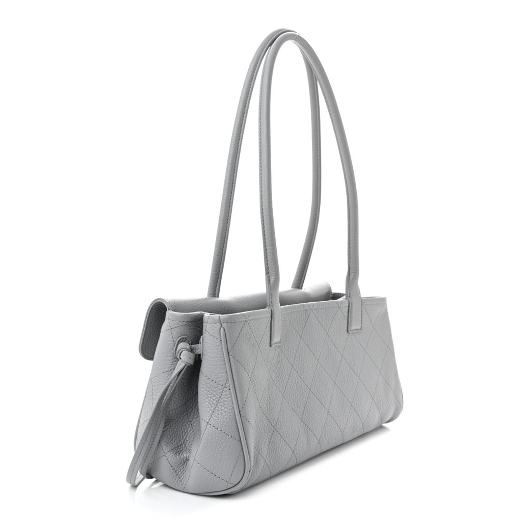 Grained Calfskin Stitched Urban Essentials Small Shopping Bag Grey