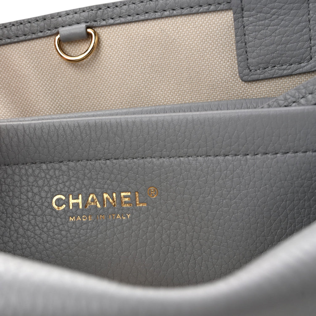Grained Calfskin Stitched Urban Essentials Small Shopping Bag Grey