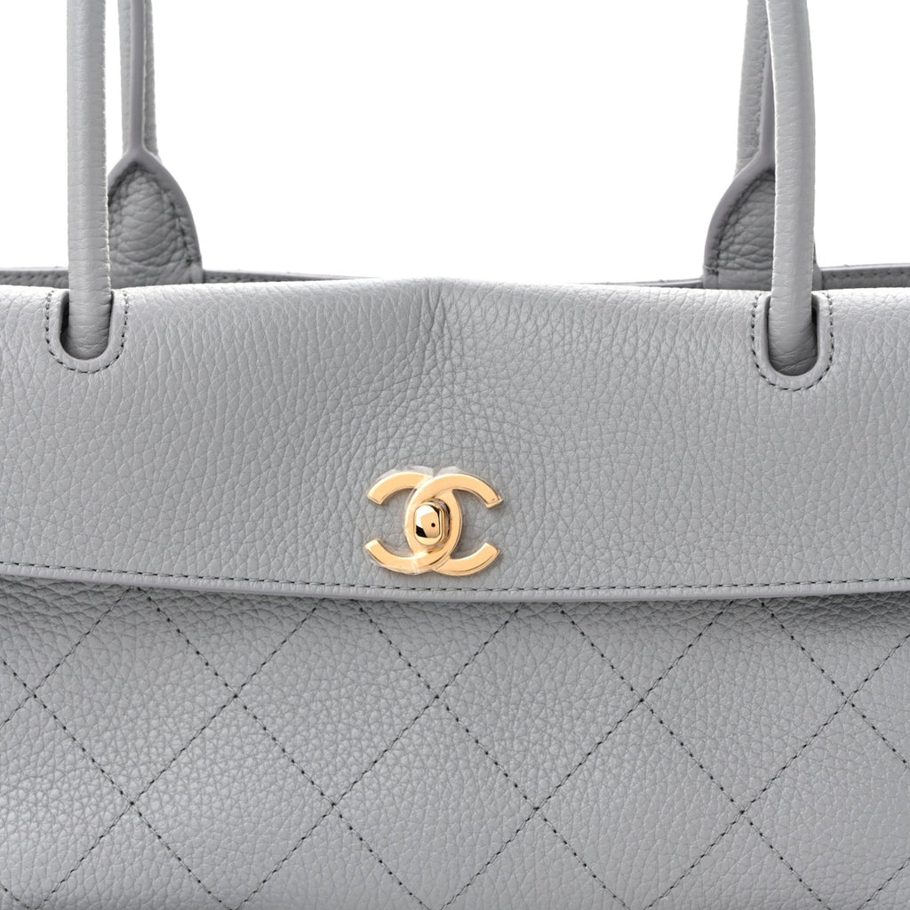 Grained Calfskin Stitched Urban Essentials Small Shopping Bag Grey