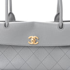 Grained Calfskin Stitched Urban Essentials Small Shopping Bag Grey
