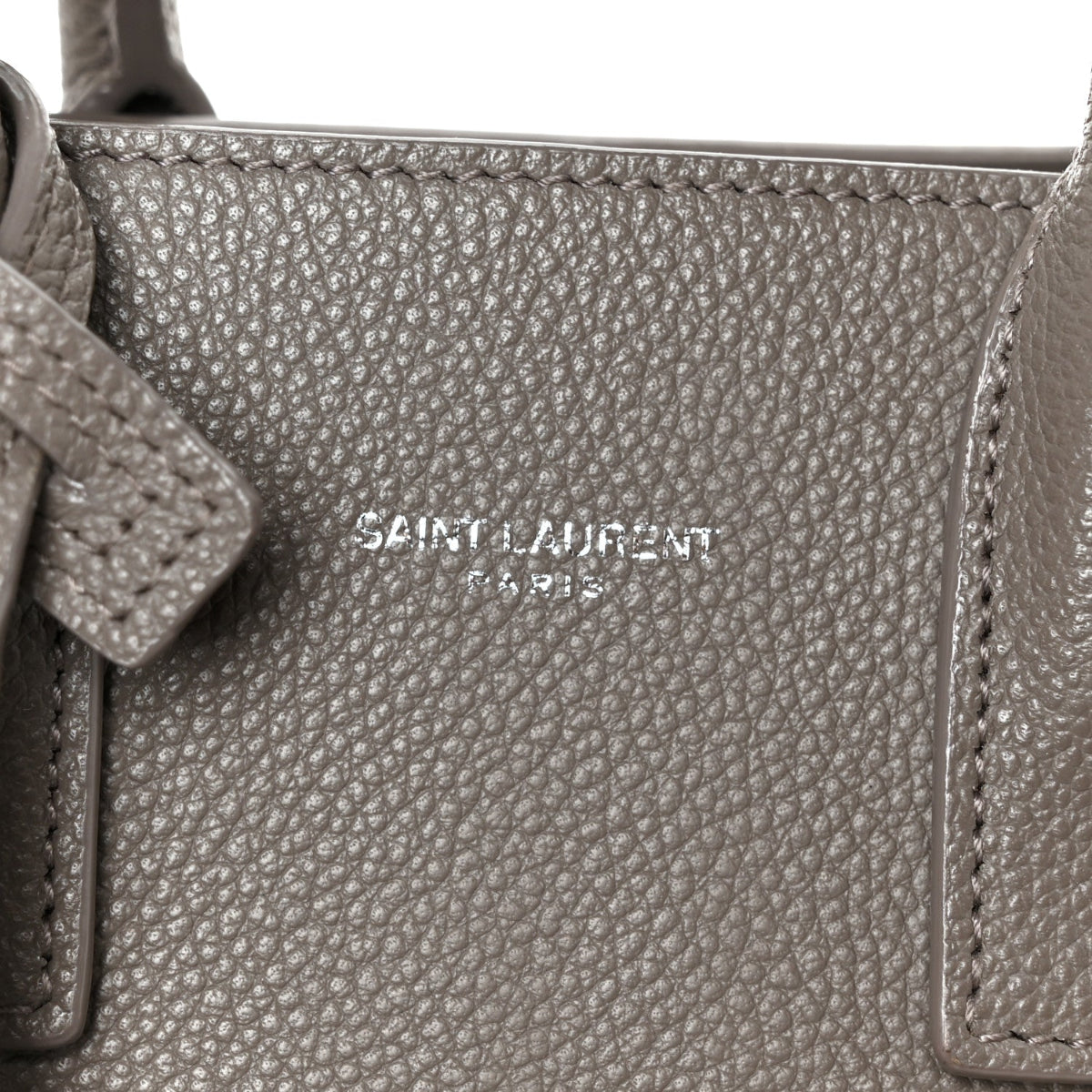 Grained Calfskin Topstich Baby Sac De Jour Fog