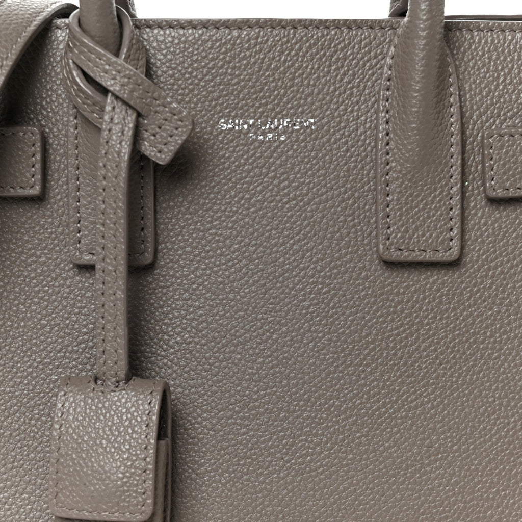 Grained Calfskin Topstich Baby Sac De Jour Fog