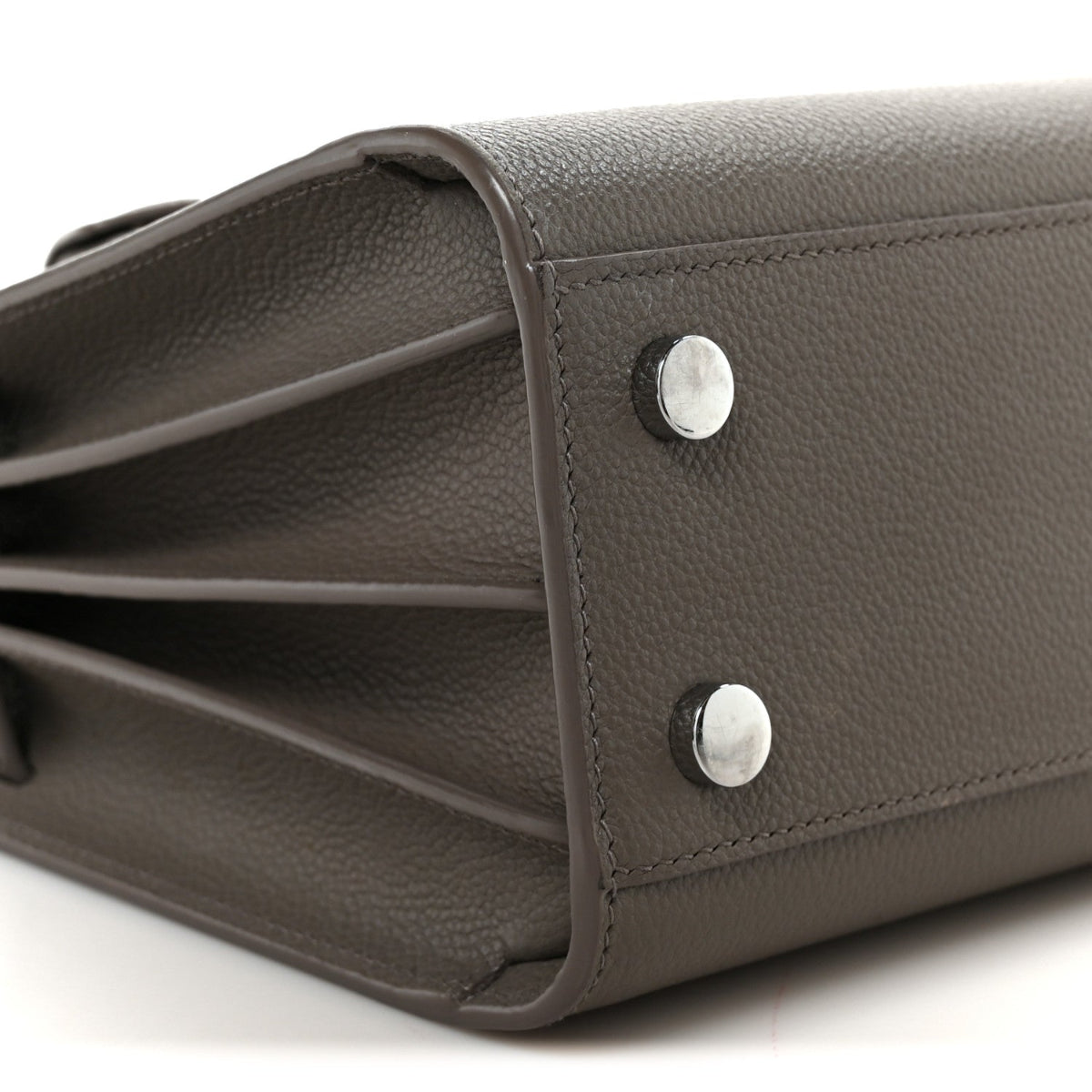 Grained Calfskin Topstich Baby Sac De Jour Fog