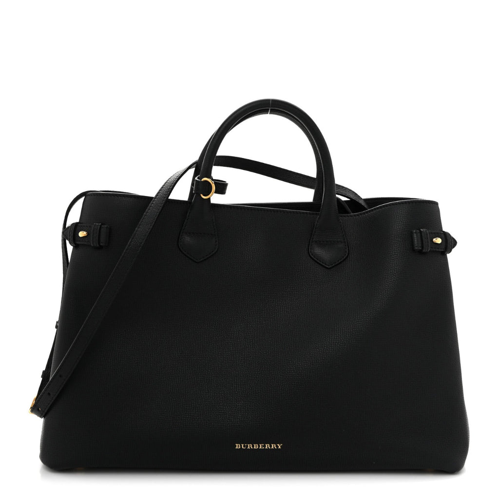 Grainy Calfskin House Check Large Banner Tote Black