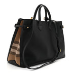 Grainy Calfskin House Check Large Banner Tote Black