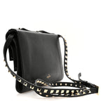 Grainy Calfskin Rockstud Double Flap Crossbody Bag Black