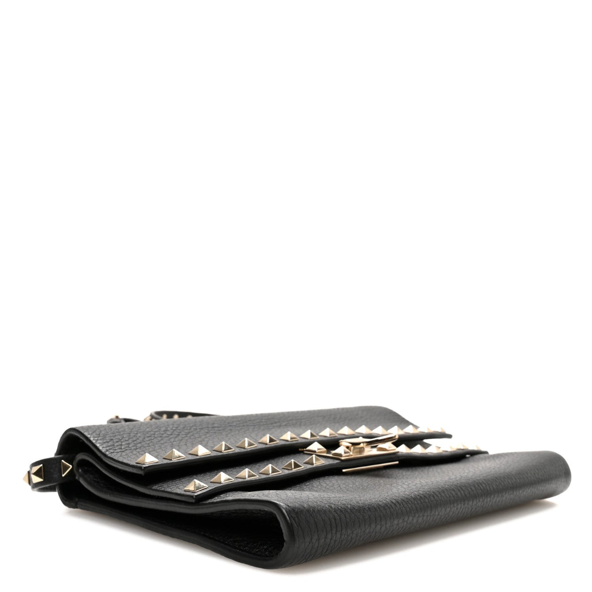 Grainy Calfskin Rockstud Double Flap Crossbody Bag Black