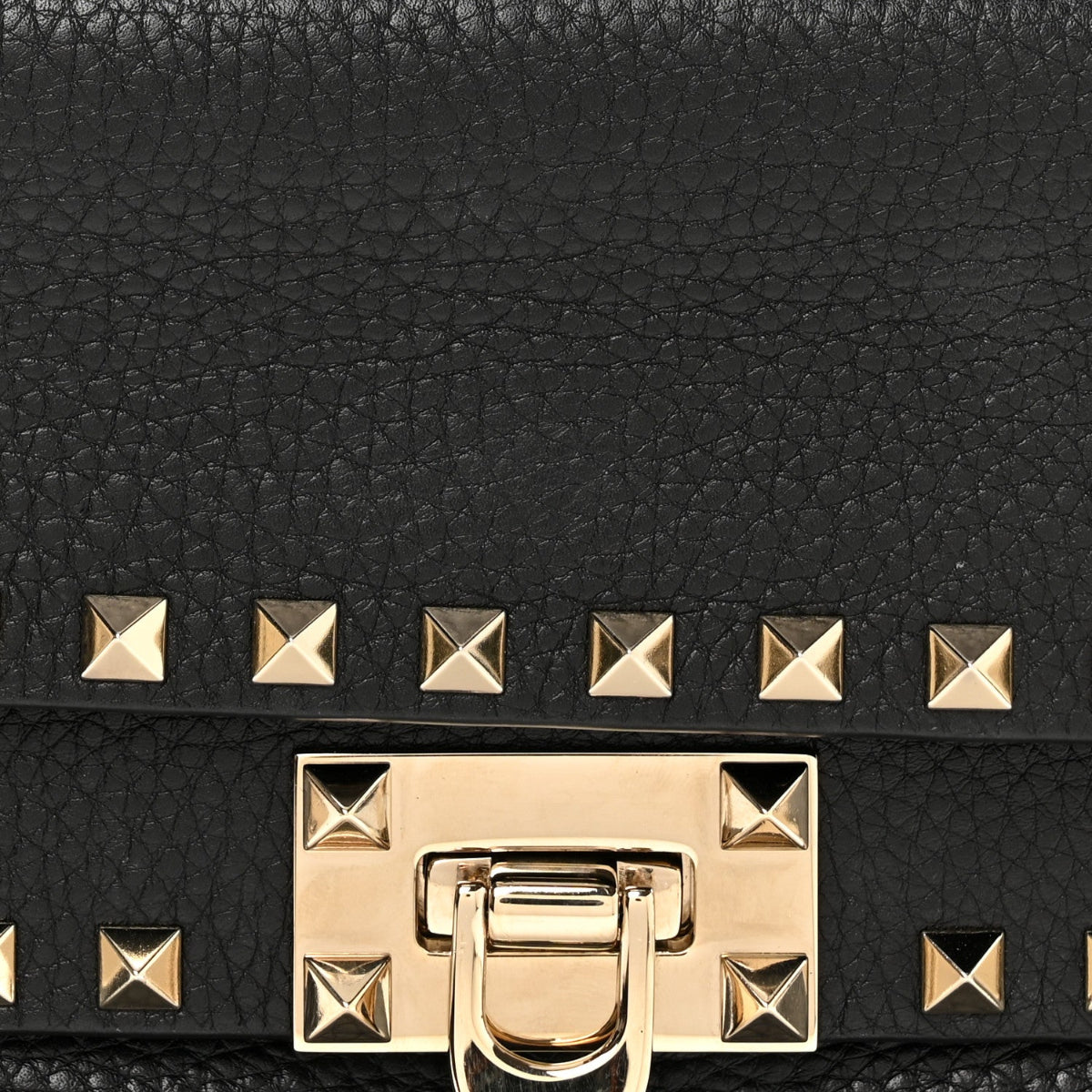 Grainy Calfskin Rockstud Double Flap Crossbody Bag Black