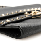 Grainy Calfskin Rockstud Double Flap Crossbody Bag Black