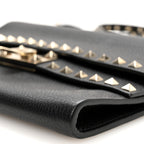 Grainy Calfskin Rockstud Double Flap Crossbody Bag Black