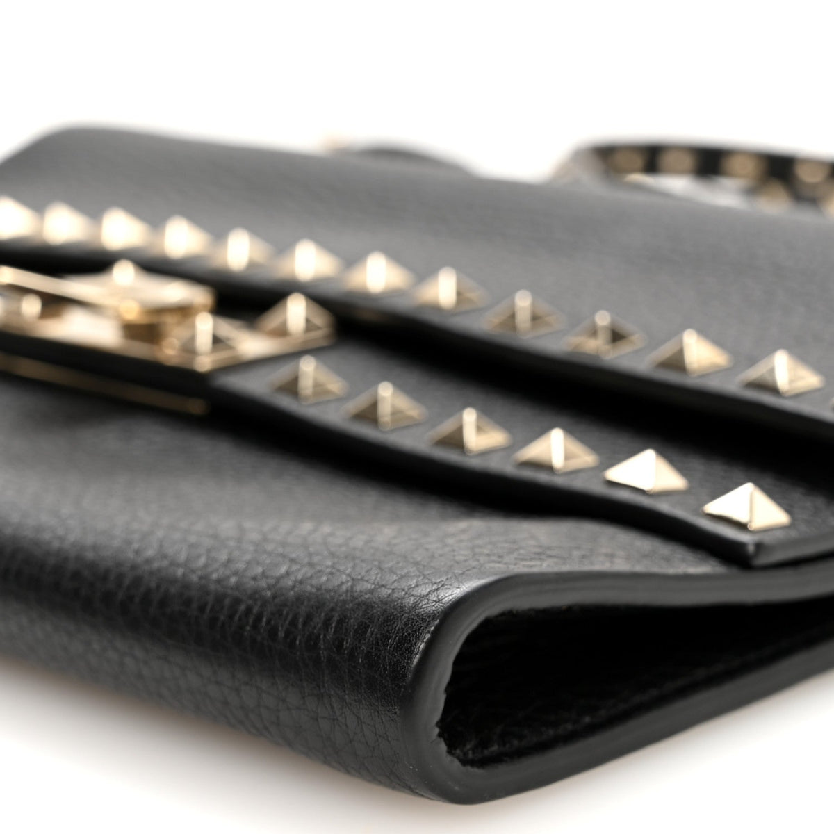 Grainy Calfskin Rockstud Double Flap Crossbody Bag Black