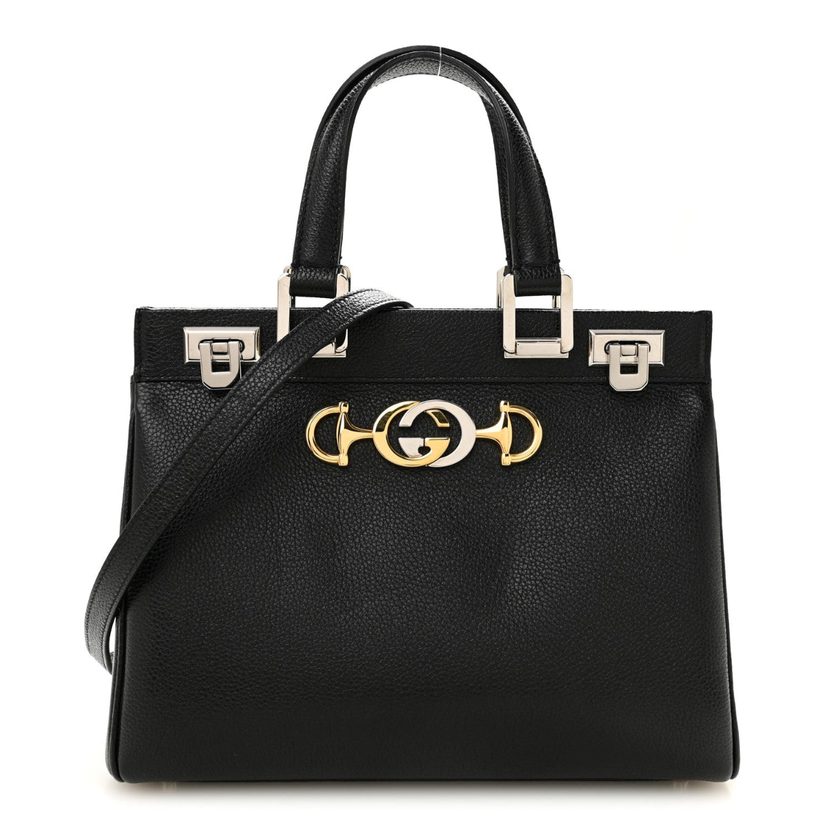 Grainy Calfskin Small Zumi Top Handle Bag Black