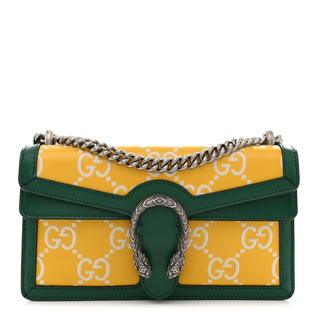 Azalea Calfskin GG Monogram Bi-Color Debossed Small Dionysus Shoulder Bag Stone Topaz Mystic White Emerald