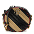 Azalea Calfskin Matelasse Diagonal Patchwork Mini Torchon GG Marmont Round Shoulder Bag Black Beige Romantic Cerise