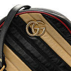Azalea Calfskin Matelasse Diagonal Patchwork Mini Torchon GG Marmont Round Shoulder Bag Black Beige Romantic Cerise