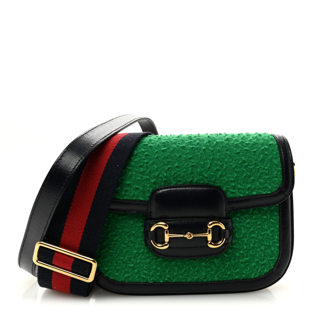 Casy Wool Azalea Calfskin Mini Horsebit 1955 Shoulder Bag Deep Emerald Blue