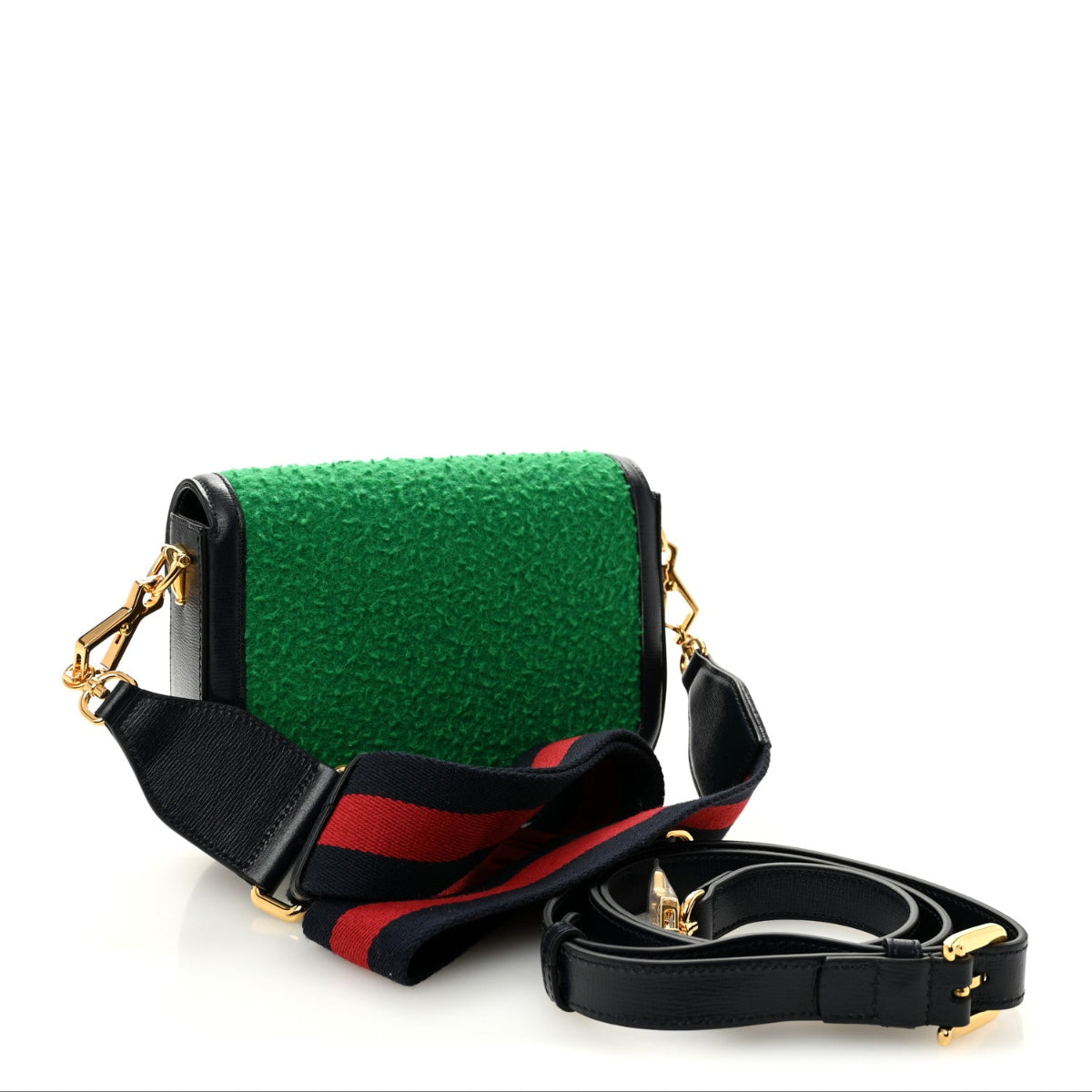 Casy Wool Azalea Calfskin Mini Horsebit 1955 Shoulder Bag Deep Emerald Blue