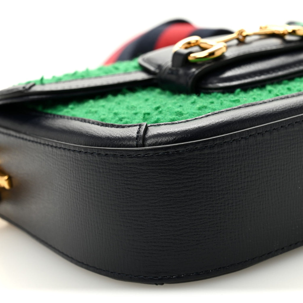 Casy Wool Azalea Calfskin Mini Horsebit 1955 Shoulder Bag Deep Emerald Blue