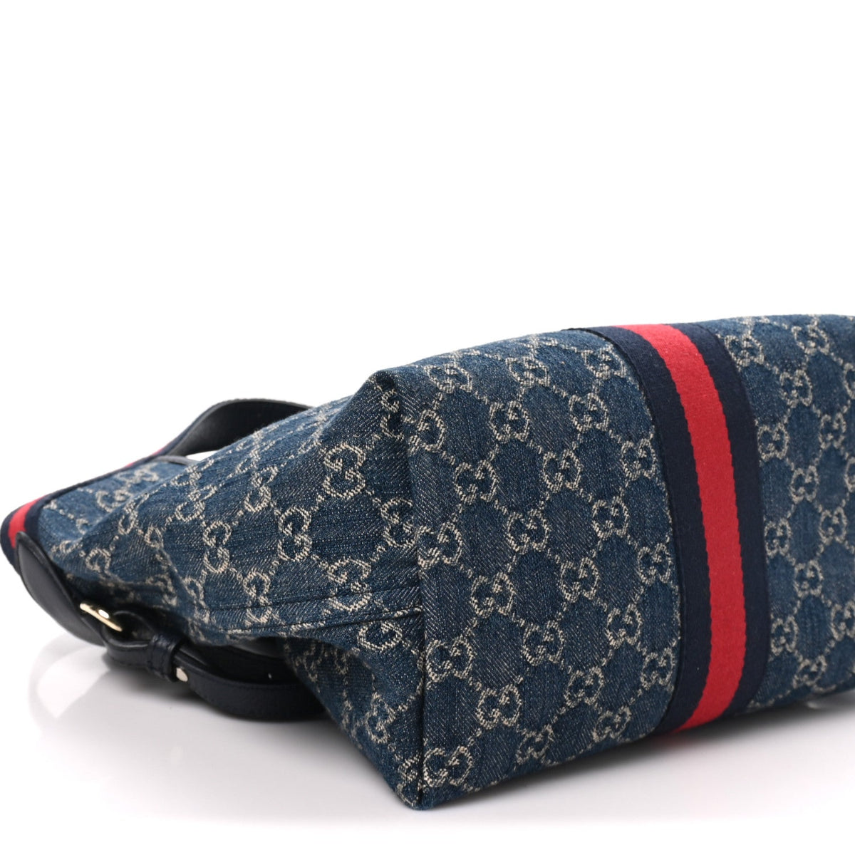 Denim GG Monogram Web Small Giglio Tote Blue White