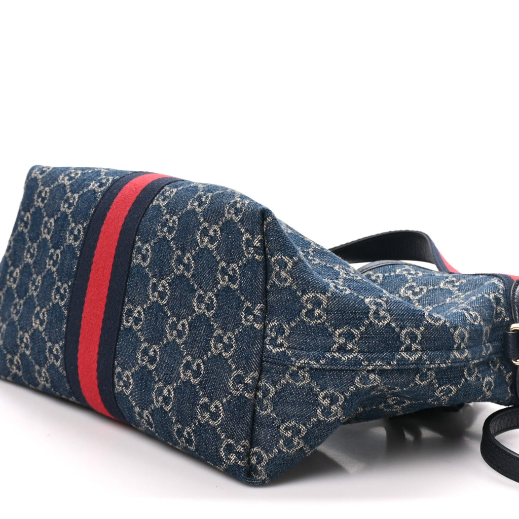 Denim GG Monogram Web Small Giglio Tote Blue White