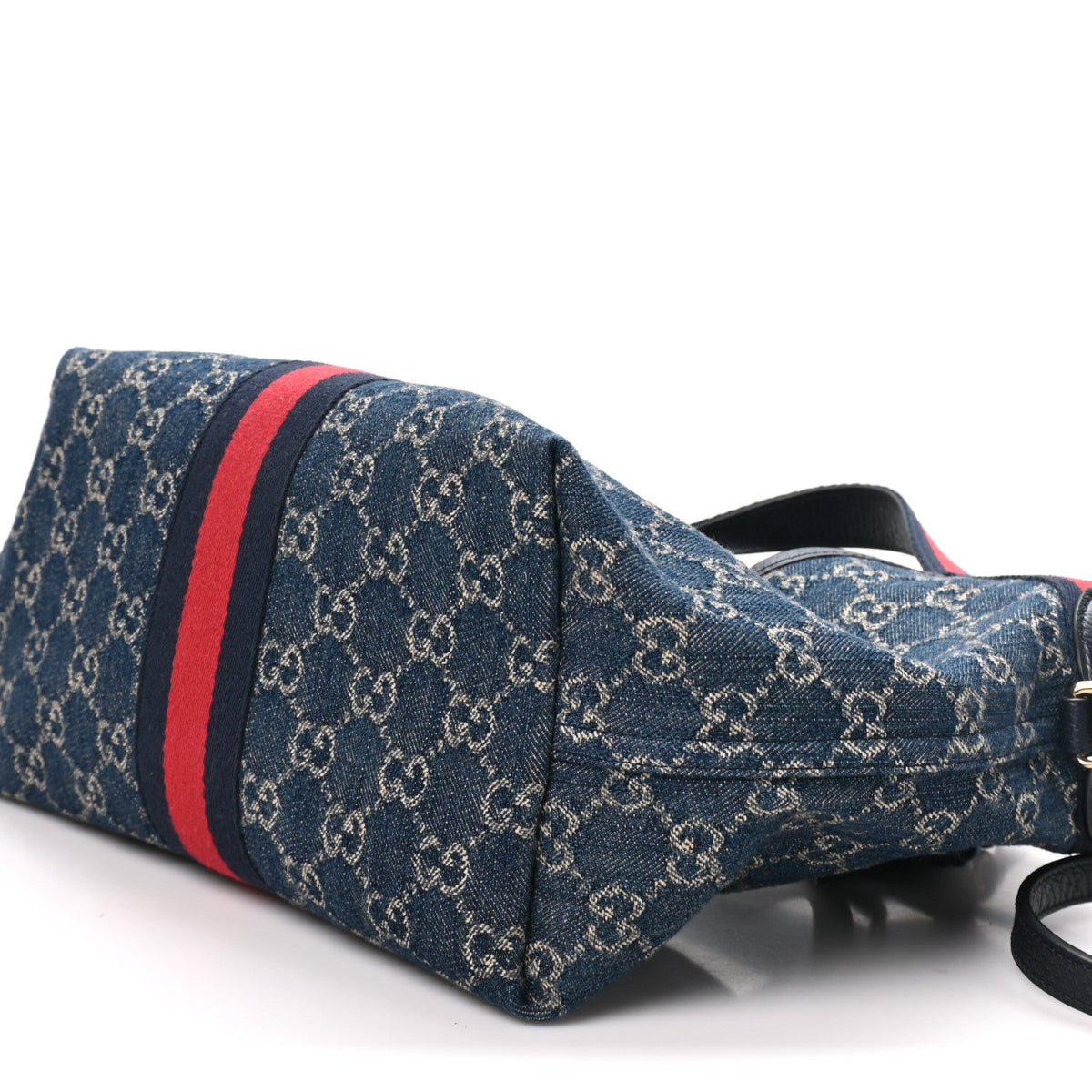 Denim GG Monogram Web Small Giglio Tote Blue White