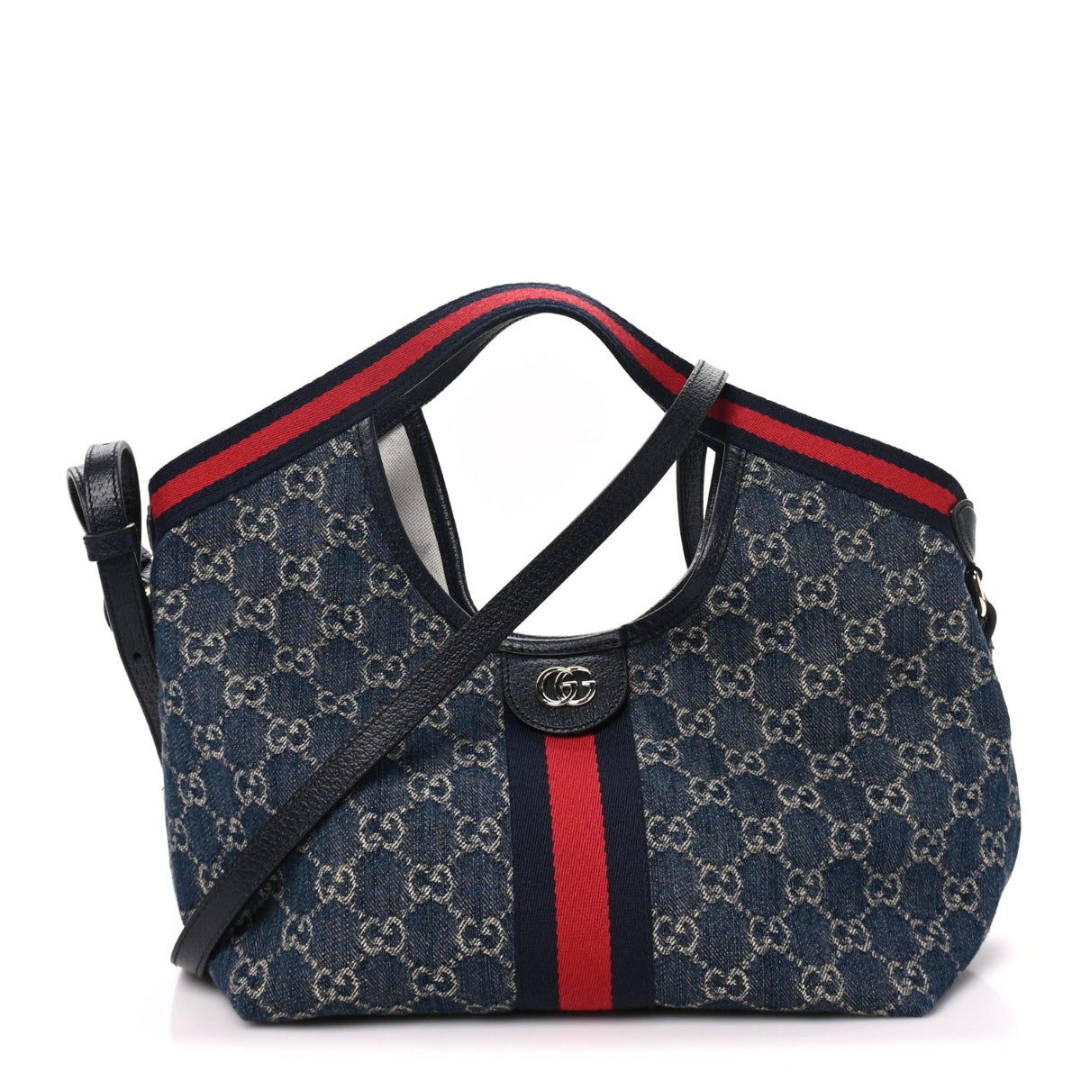 Denim GG Monogram Web Small Giglio Tote Blue White