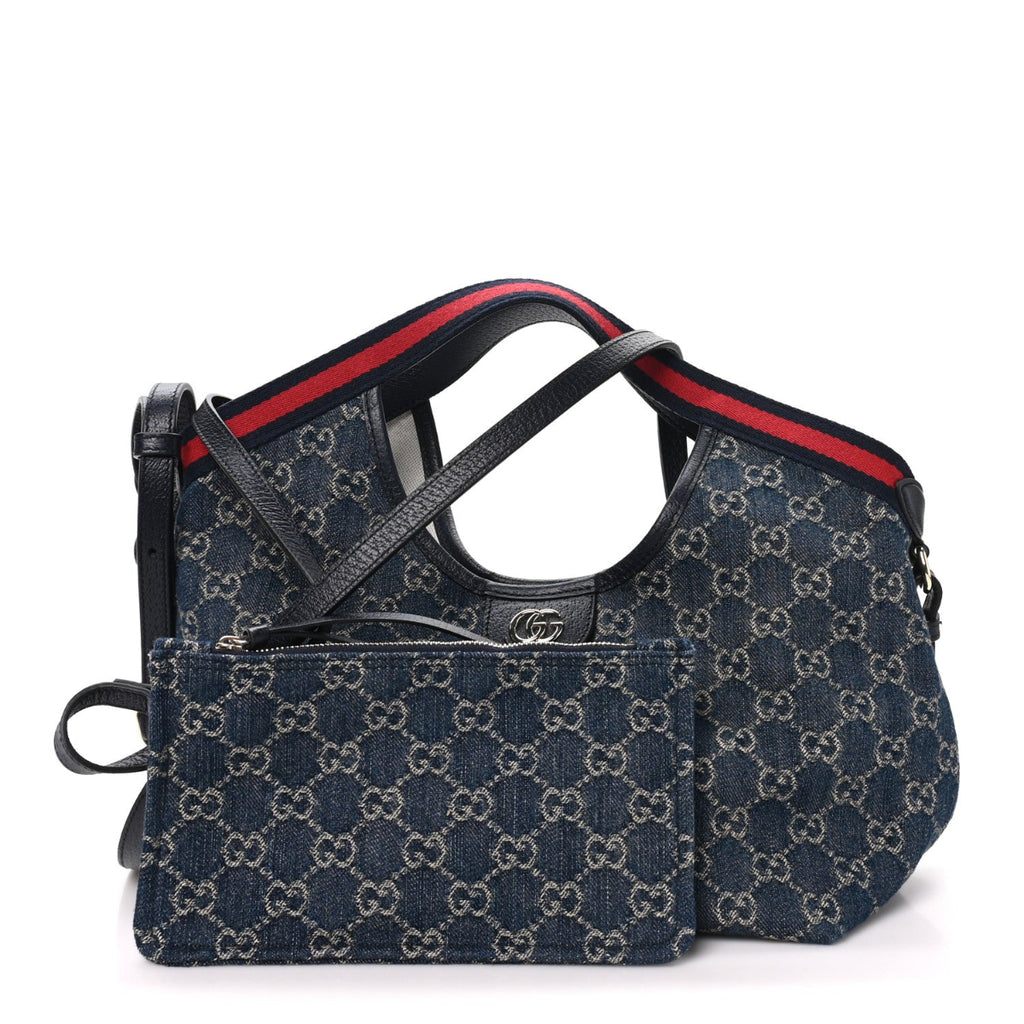 Denim GG Monogram Web Small Giglio Tote Blue White