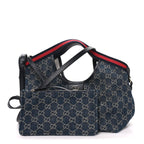 Denim GG Monogram Web Small Giglio Tote Blue White