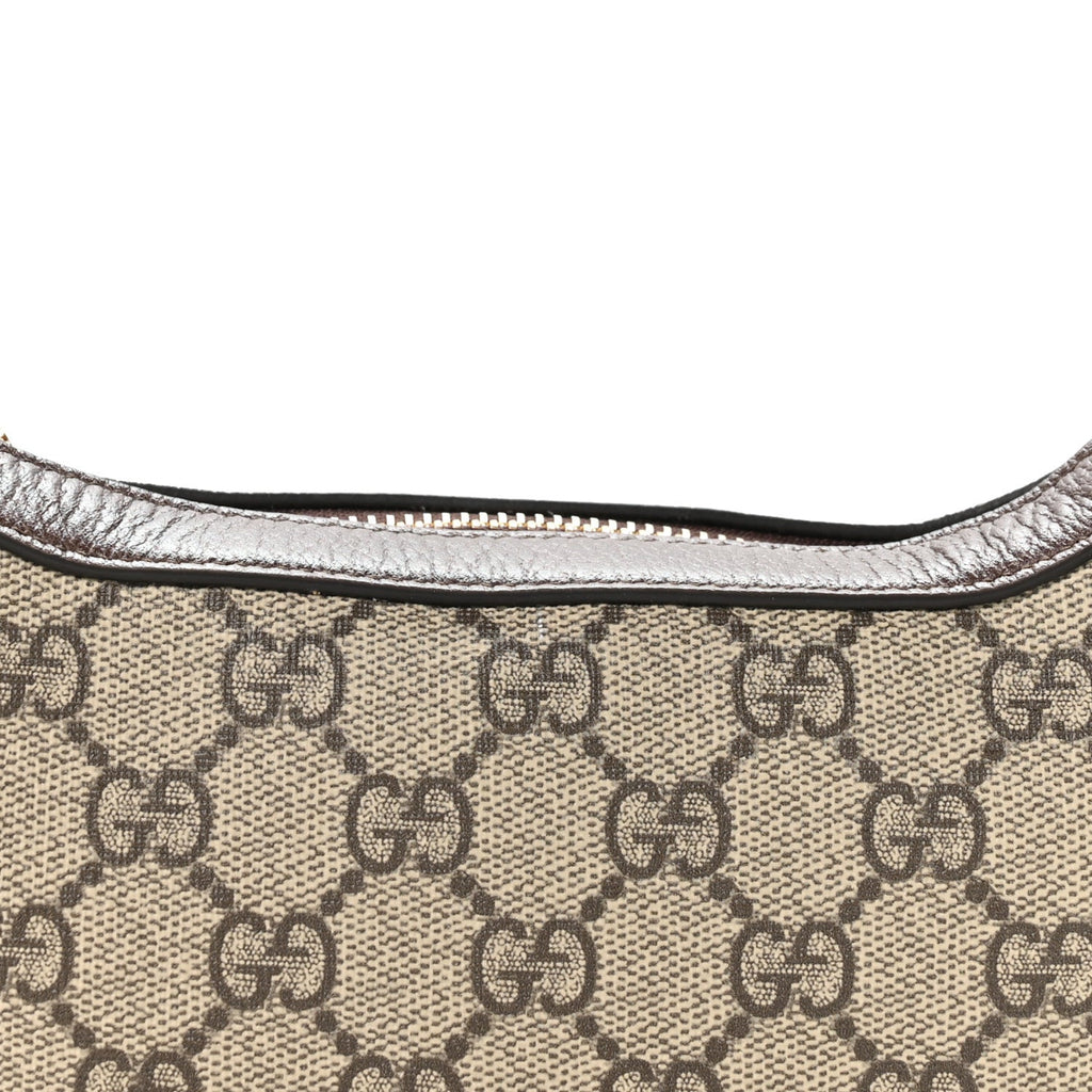 GG Supreme Monogram Textured Calfskin Web Mini Ophidia Half Moon Hobo Beige Ebony New Acero Beige Ebony New Acero