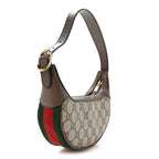 GG Supreme Monogram Textured Calfskin Web Mini Ophidia Half Moon Hobo Beige Ebony New Acero Beige Ebony New Acero