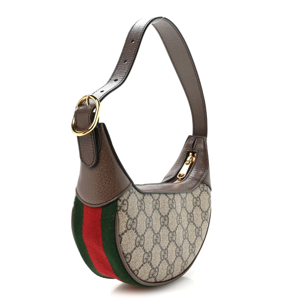 GG Supreme Monogram Textured Calfskin Web Mini Ophidia Half Moon Hobo Beige Ebony New Acero Beige Ebony New Acero