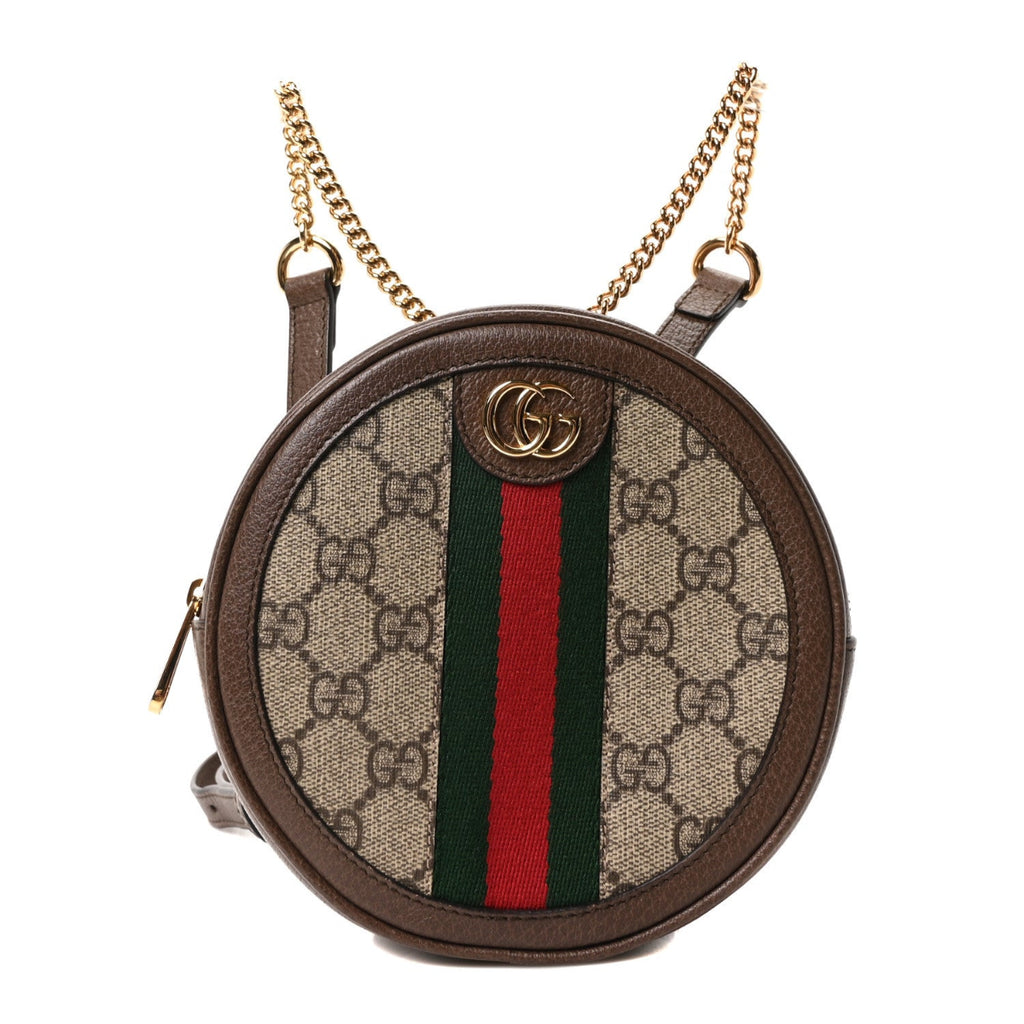GG Supreme Monogram Web Mini Ophidia Round Backpack Brown