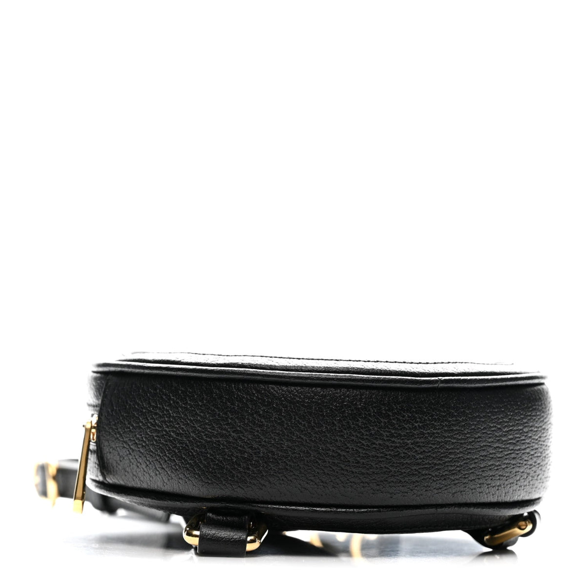 Grained Calfskin Web Mini Ophidia Round Shoulder Bag Black