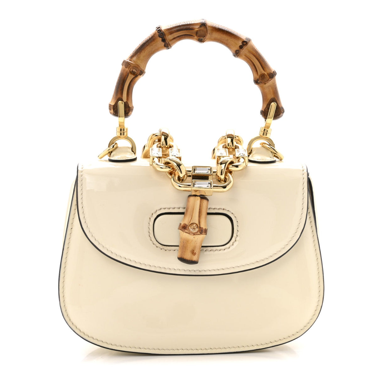 Patent Crystal Mini Bamboo 1947 Top Handle Chain Bag White