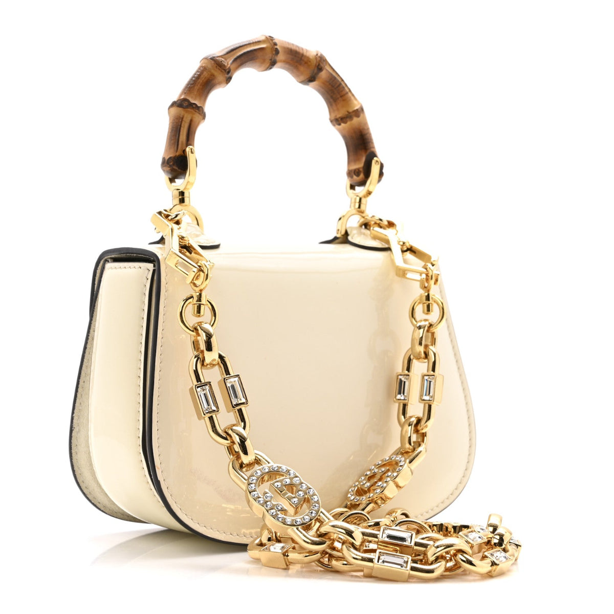 Patent Crystal Mini Bamboo 1947 Top Handle Chain Bag White