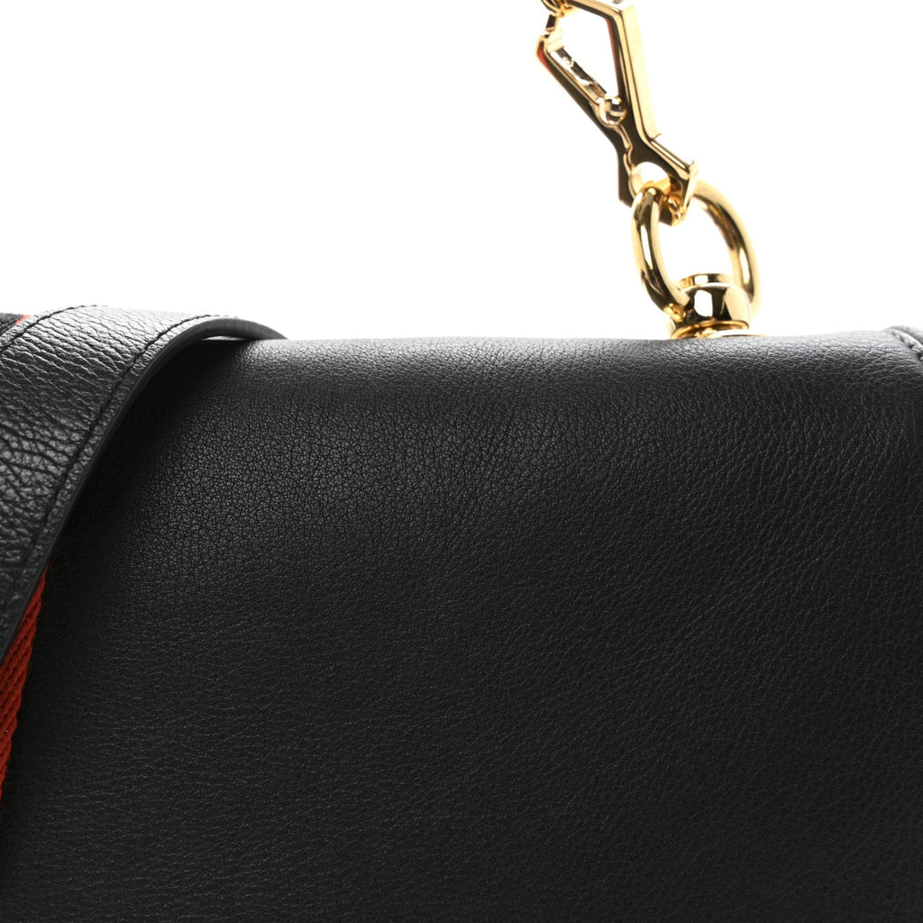 Roxy Calfskin Web Medium Studded Blondie Shoulder Flap Bag Black