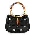 Sequin Lizard Embossed GG Mini Bamboo 1947 Top Handle Chain Bag Black White