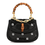 Sequin Lizard Embossed GG Mini Bamboo 1947 Top Handle Chain Bag Black White
