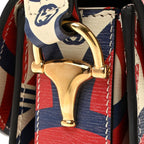 X ADIDAS Shangai Calfskin Web Trefoil Interlocking G Small Horsebit 1955 Shoulder Bag Red White Blue