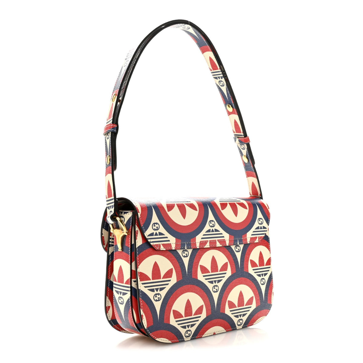 X ADIDAS Shangai Calfskin Web Trefoil Interlocking G Small Horsebit 1955 Shoulder Bag Red White Blue