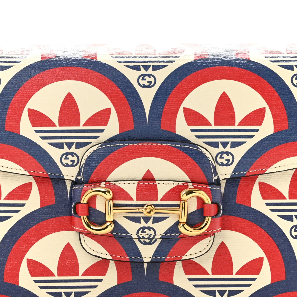 X ADIDAS Shangai Calfskin Web Trefoil Interlocking G Small Horsebit 1955 Shoulder Bag Red White Blue