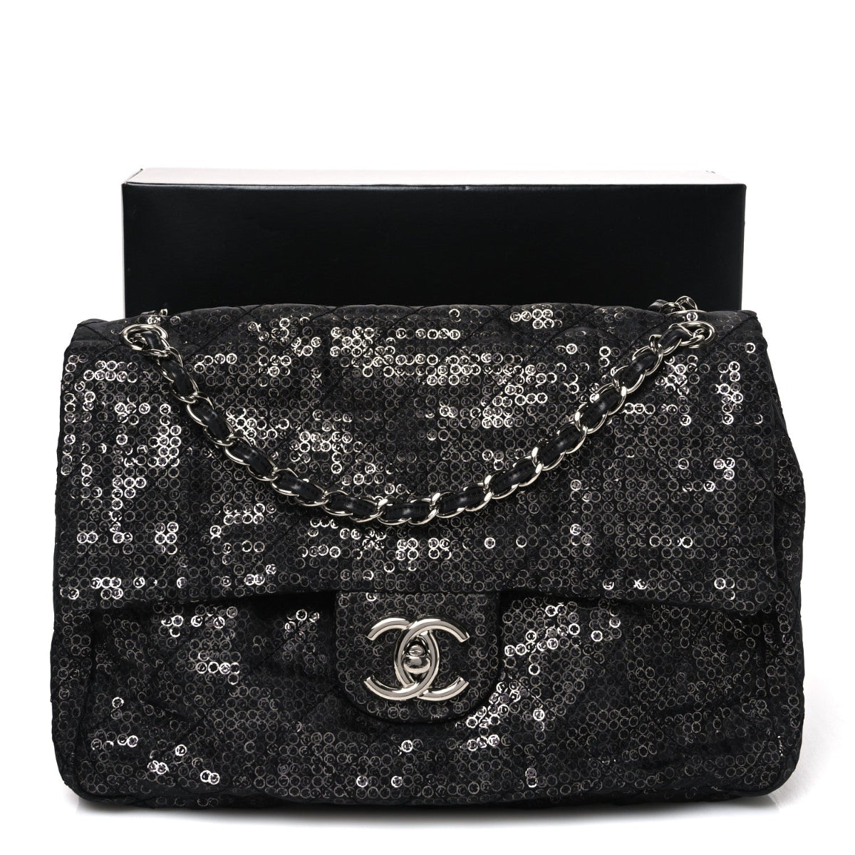 Hidden Sequin Maxi Flap Black