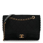 Iridescent Calfskin Small Happy Stitch Flap Black
