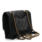 Iridescent Calfskin Small Happy Stitch Flap Black