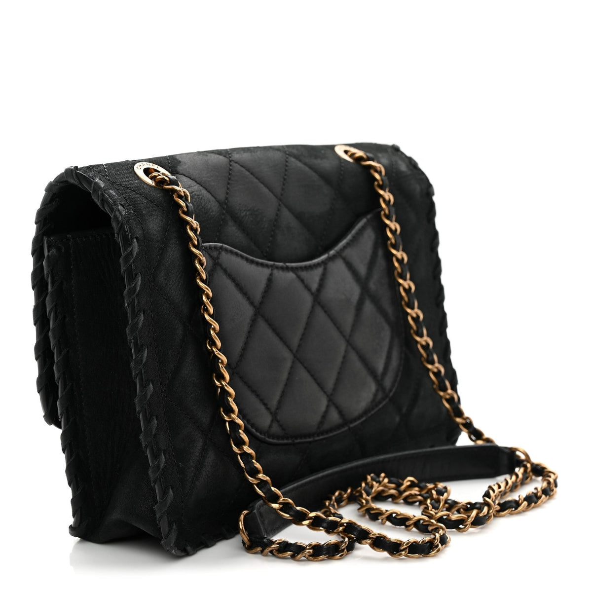 Iridescent Calfskin Small Happy Stitch Flap Black